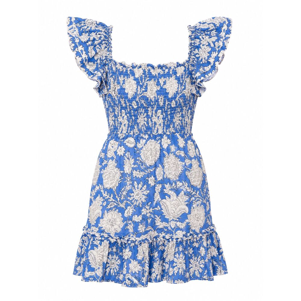 Jennifer Grace Blue White Floral Smocked Mini Dress XL Cottagecore Boho
